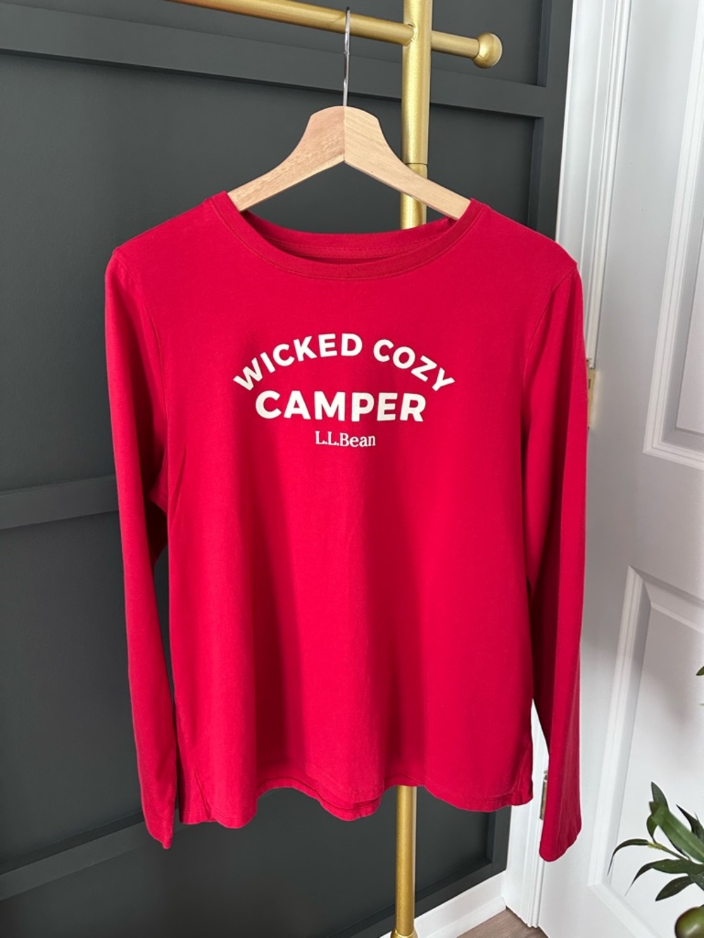 L.L. Bean Red "Wicked Cozy Camper" Long Sleeve Tee